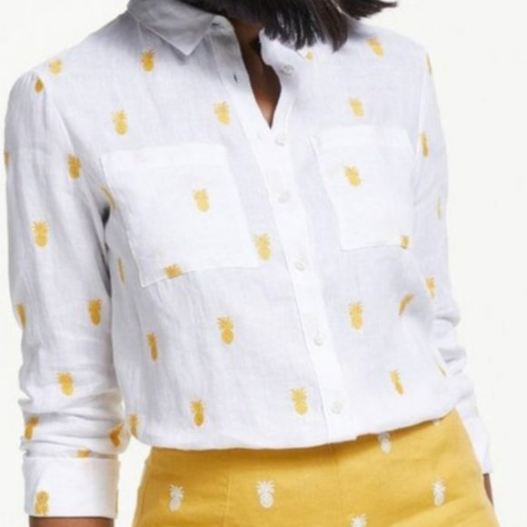Boden Tops - Boden Embroidered Linen L/S Shirt, Pineapple - 14L (Long)